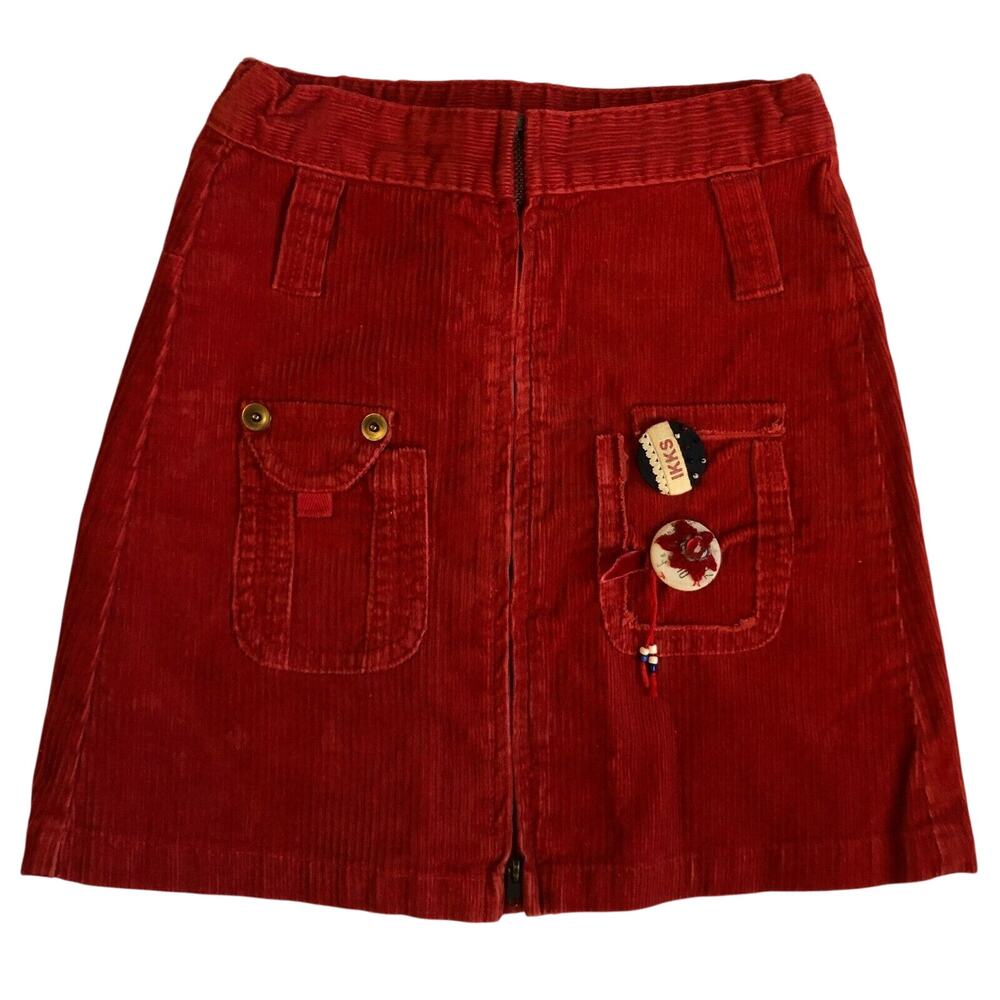 IKKS Girls Size 6 Red Corduroy Skirt Full Zip Adjustable Waist Made France